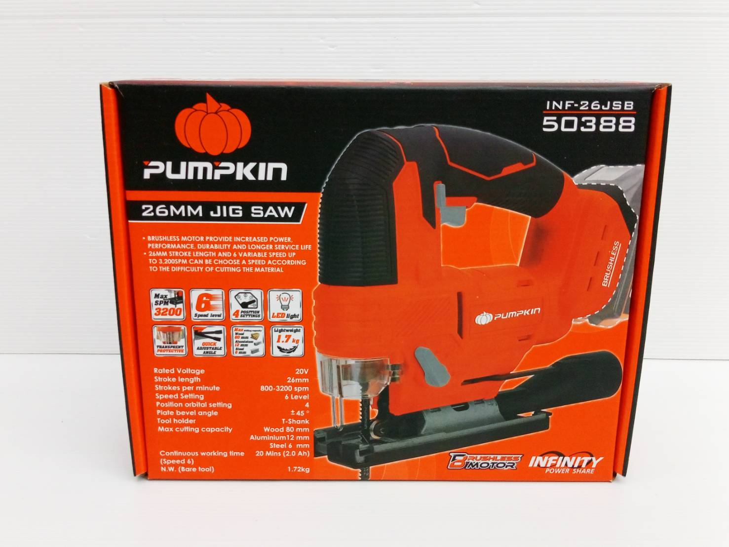 PUMPKIN INFINITY POWER 20V เลื่อยจิ๊กซอว์ไร้สาย ไร้แปรงถ่าน INF-26JSB (เครื่องเปล่า) /50388