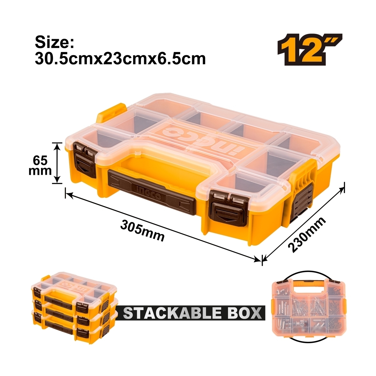 INGCO กล่องเครื่องมืออเนกประสงค์ 12 นิ้ว สามารถต่อซ้อนกันได้ รุ่น PBX1211