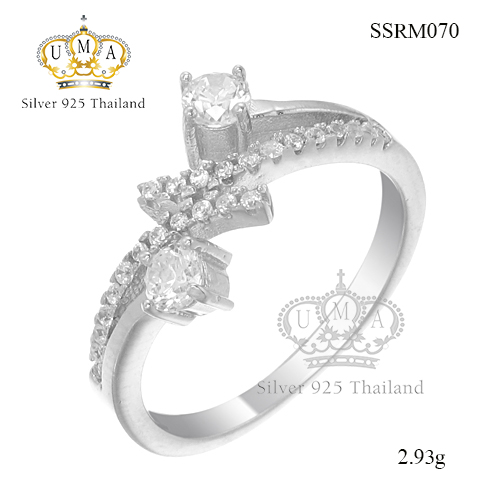 แหวนเงินแท้925เพรชประดับเพรชแท้สวิส เกรดดี น้ำใส