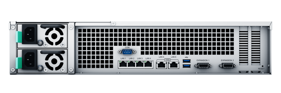 Synology DiskStation RS3621xs+: 12-bay RackStation (up to 36-bay), Eight Core 2.1 GHz (16 threads - turbo to 2.7GHz), 8GB RAM (up to 64GB), 2x10GbE Base T, Redundant power
