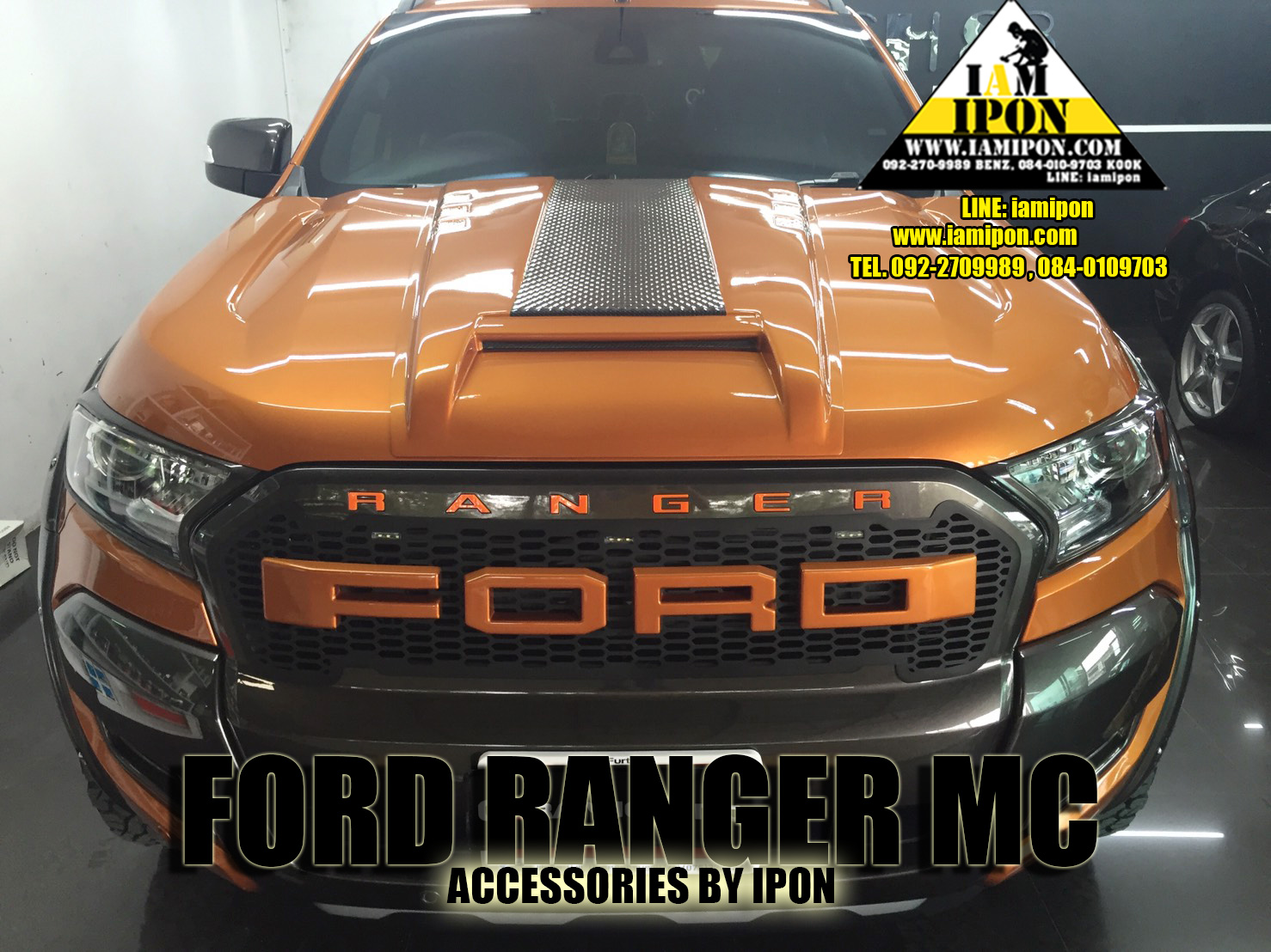 SCOOP BONNET FULL FORD RANGER MC 2015 ORANGE สกู๊ปหลอกสีส้มแบบเต็มฟอร์ดเอ็มซี 2015