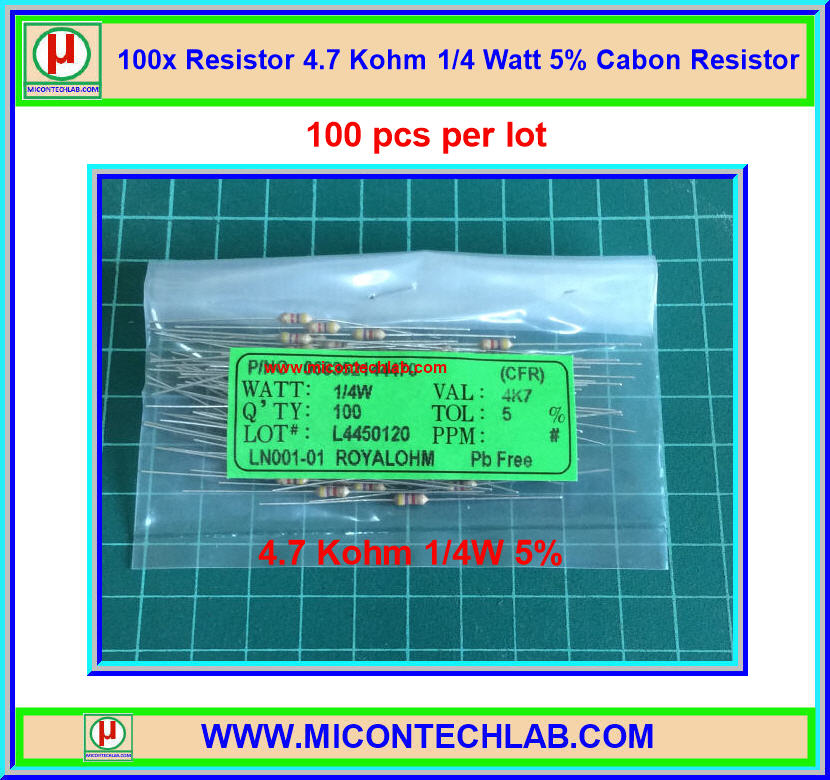 10x Resistor 4.7 Kohm 1/4 Watt 5% Cabon Resistor