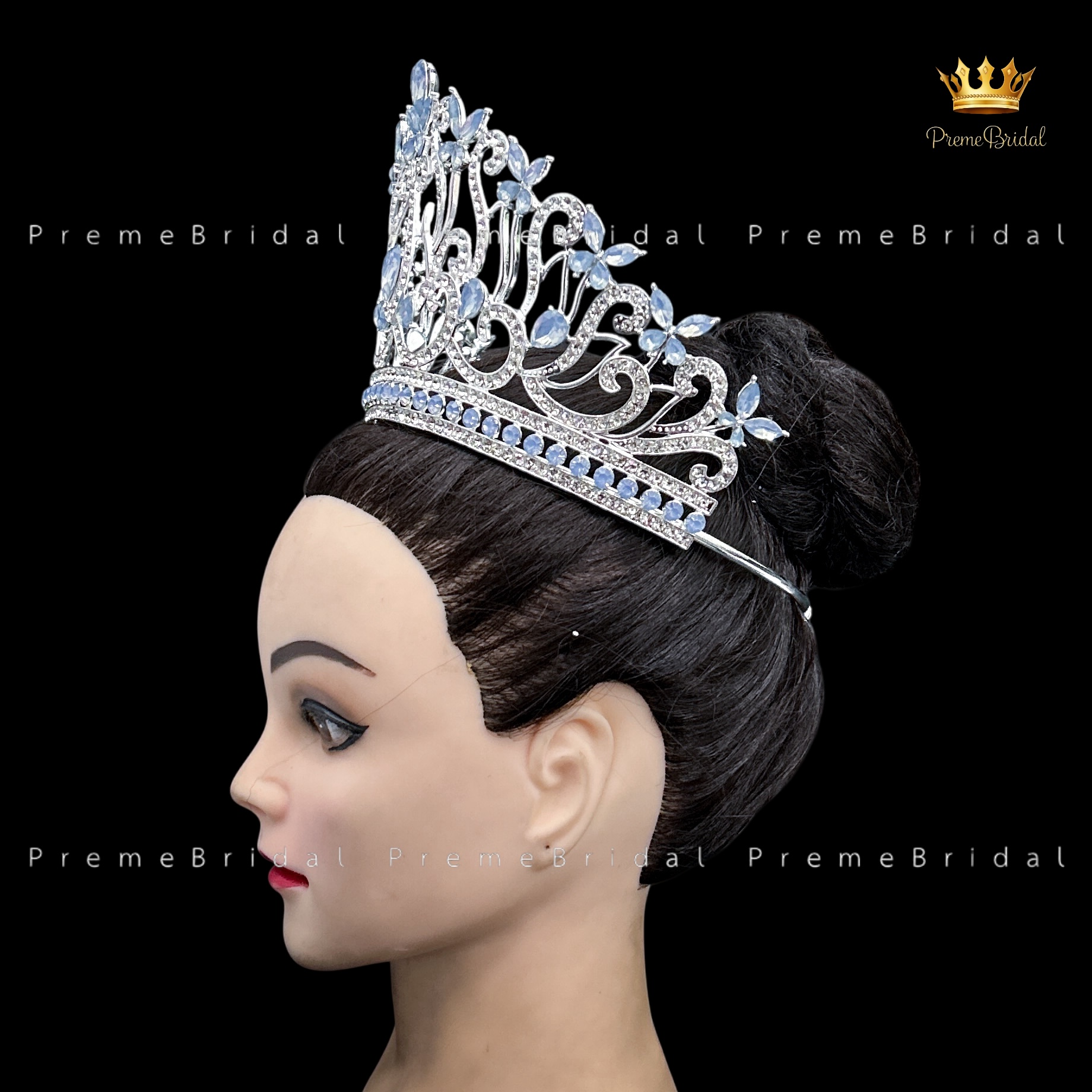 (พร้อมส่งจากไทย) มงกุฏ 143 สีฟ้า สำหรับนางงาม ขนาดใหญ่ งานโลหะฐานกลมปรับขนาดได้ ส่งด่วน ส่งจาก จ.อุบลราชธานี