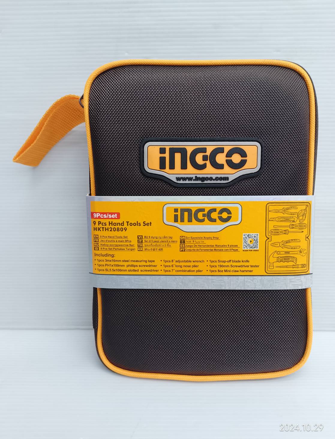 INGCO ชุดเครื่องมือช่าง 9 ชิ้น/ชุด รุ่น HKTH20809 พร้อมกระเป๋าผ้าใส่เครื่องมือ