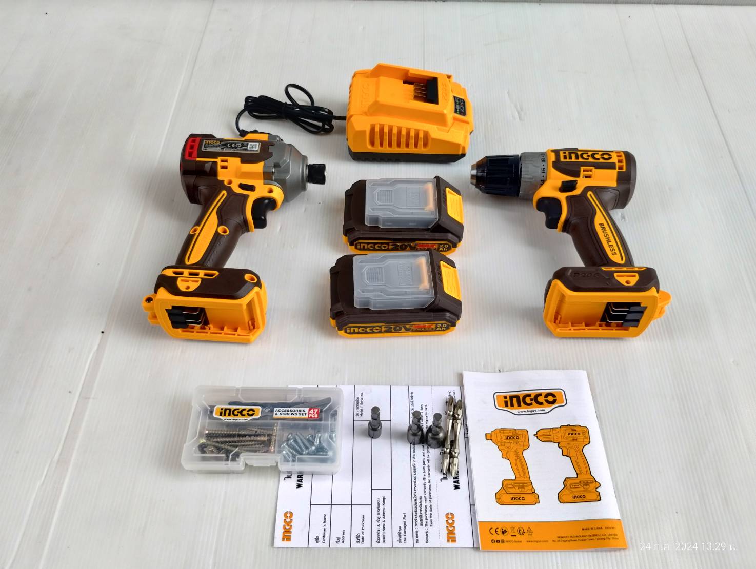 INGCO Combo Set สว่านไร้สาย+ไขควงกระแทก 285 N.m.CKLI20272