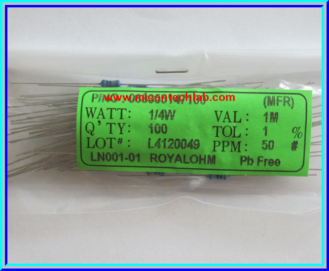 100x ตัวต้านทาน 1 Mohm 1/4 Watt 1% Metal film Resistor