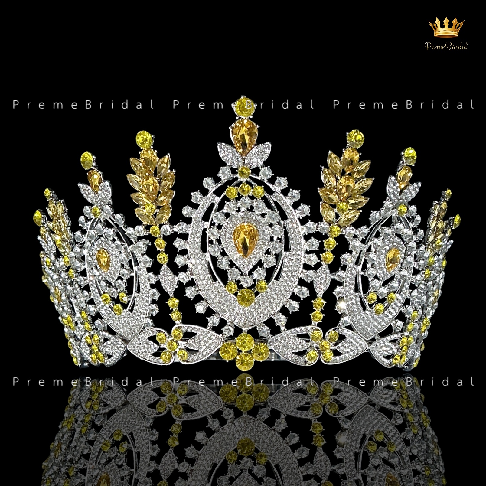 (พร้อมส่งจากไทย) มงกุฏ 141 สีเหลือง ขนาดใหญ่ไซส์นางงาม งานสวย งานโลหะฐานกลมปรับขนาดได้ ส่งด่วน ส่งจาก จ.อุบลราชธานี