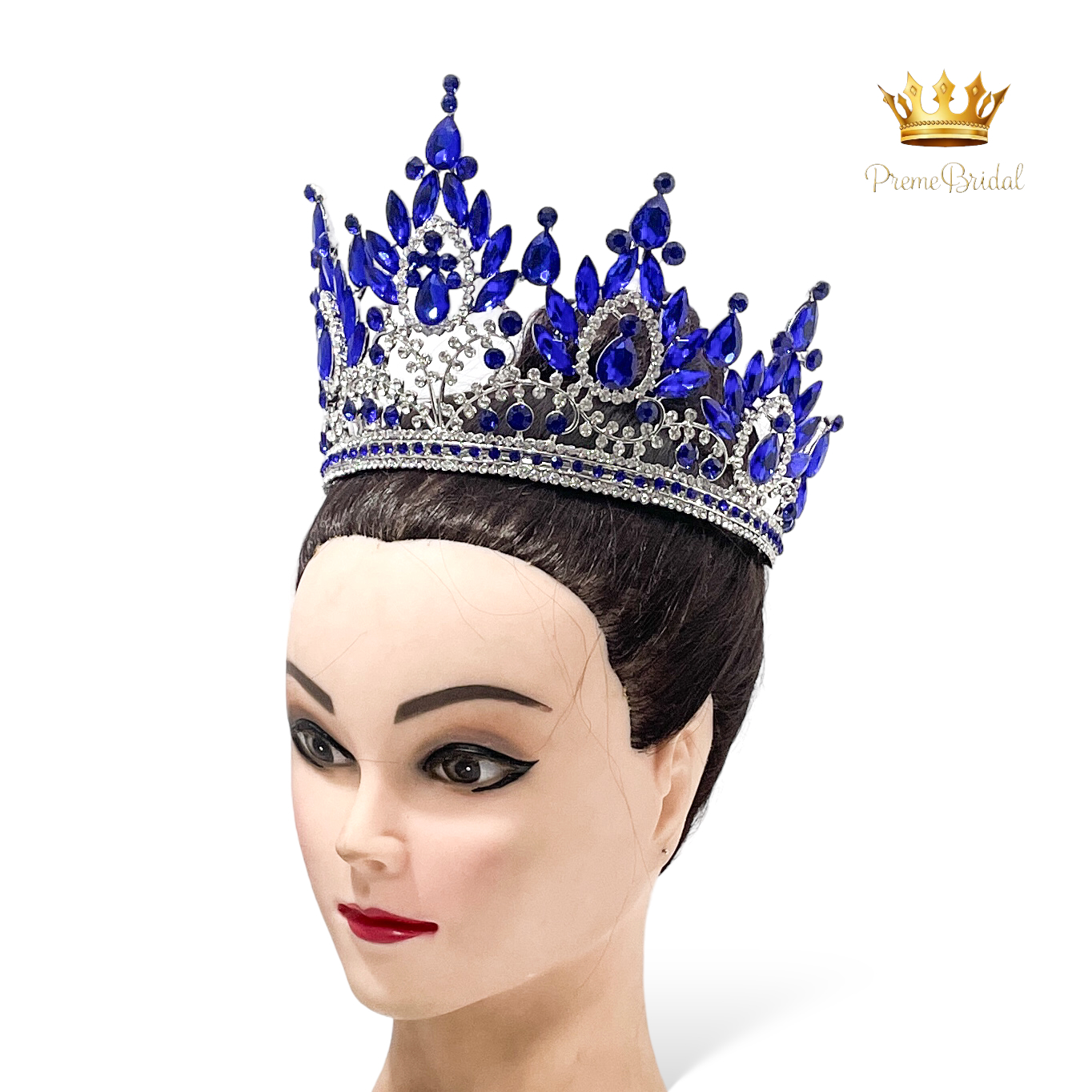 (พร้อมส่งจากไทย) มงกุฏ 120 สีน้ำเงิน งานสวย งานนางงาม รุ่นฐานกลม ปรับขนาดได้ ส่งด่วน ส่งจาก จ.อุบลราชธานี