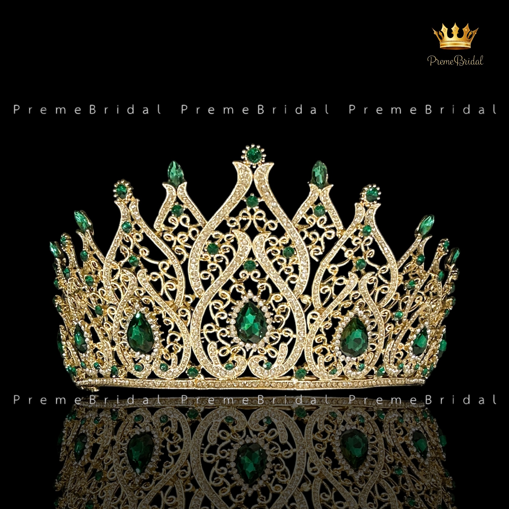 (พร้อมส่งจากไทย) มงกุฏ 115 สีเขียว-ทอง มงกุฎนางงาม มงกุฎเพชร มงกุฎประกวด สวยงามอลังการ ฐานมงวงกลมปรับได้ สินค้าพร้อมส่ง ไม่ต้องรอนาน งานพรีเมี่ยม