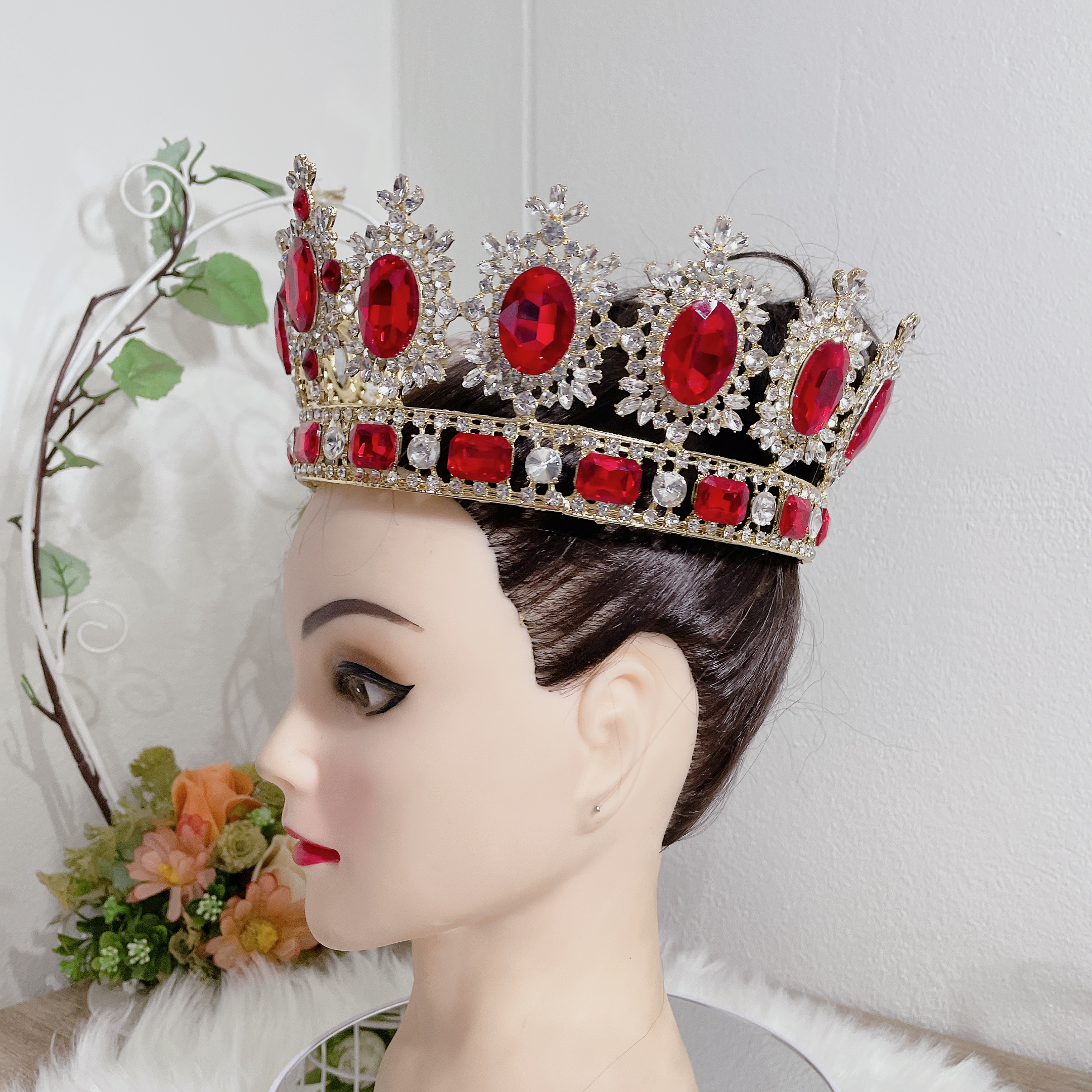 (พร้อมส่ง) มงกุฏผู้ชาย 027 สีแดง มงกุฎผู้ชาย มงกุฎพระราชา มงกุฎประกวด