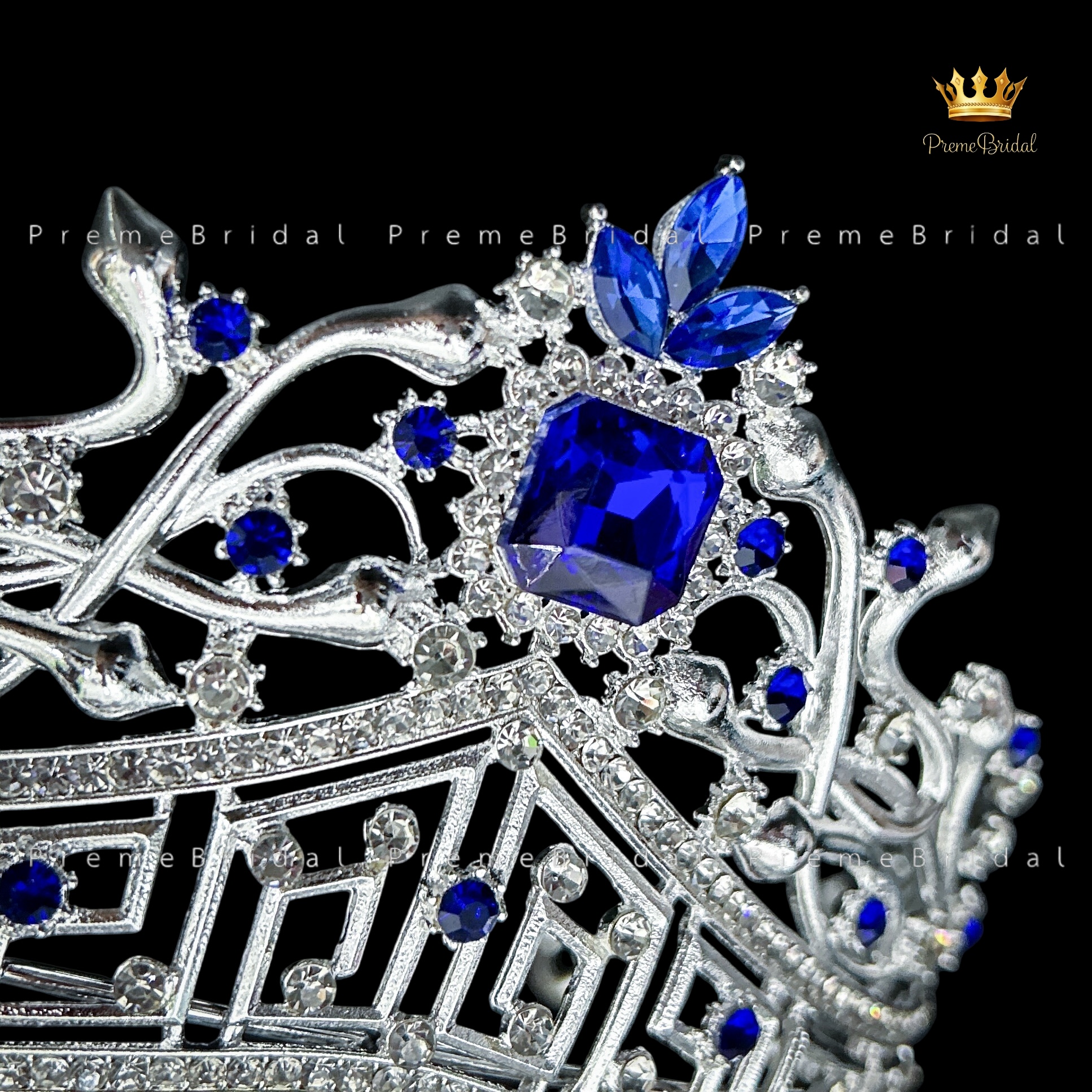 (พร้อมส่ง) เทียร่า 453 สีน้ำเงิน มงกุฎครึ่งหัว งานสวย ปราณีต QCเพชรทุกเม็ด สินค้าพร้อมส่งจากไทย ไม่ต้องรอจีน