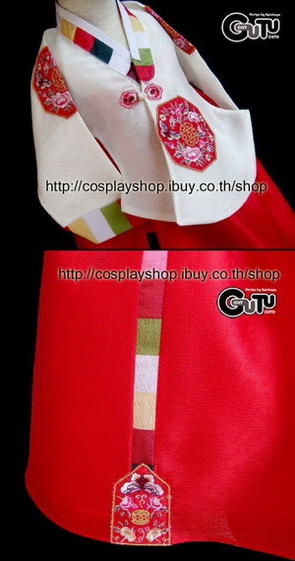 ชุดฮันบก+หมวก เด็กหญิง1-2 ปี(ทังอี) เสื้อสีขาว/กระโปงสีแดง