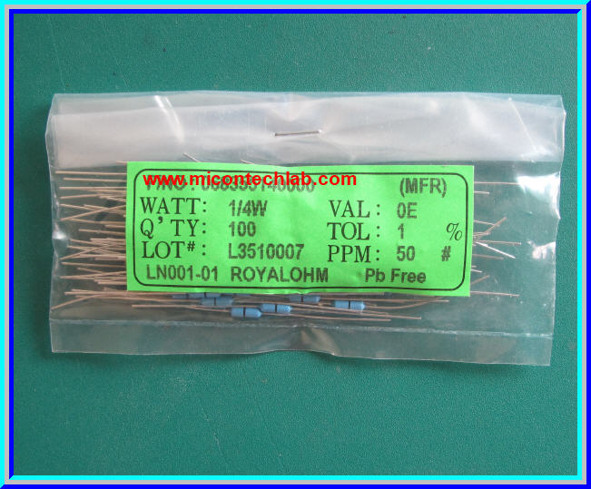 100x ตัวต้านทาน 0 Ohm 1/4 Watt 1% Metal film Resistor