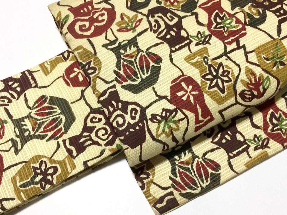 โอบิสำเร็จทรงหมอนสีเหลือง ผ้าพิมพ์ลาย มือ1 สภาพ95%