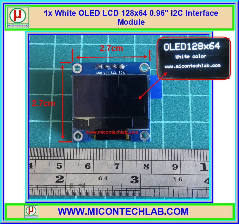 1x จอ OLED LCD 128x64 สีขาว ขนาด 0.96" แบบ I2C
