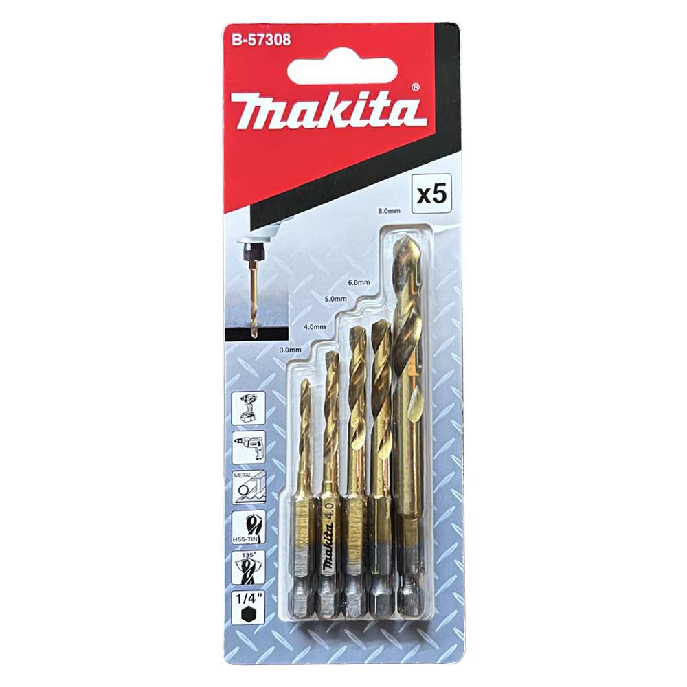 ชุดดอกสว่านHSS-TiN Impact Drill Bit With 1/4″ MAKITA #B-57308 (5Pcs/Set)