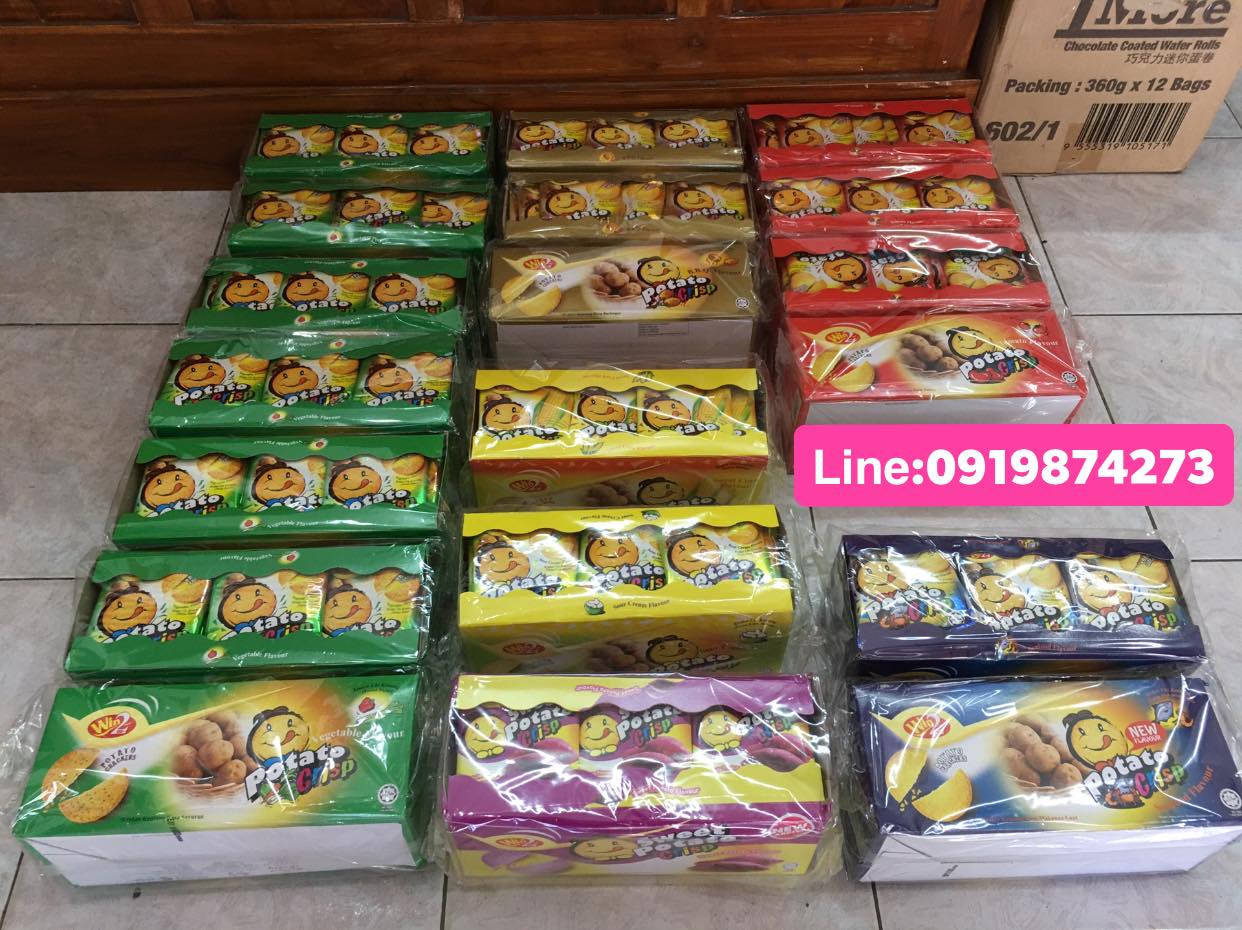 รสซาวครีม (1 กล่อง 30 ซอง) ขนมแคร็กเกอร์มันฝรั่งบางกรอบ ปังยิ้มแลบลิ้น Win2 Potato Crackers Crisp อบใหม่จากมันฝรั่งแท้ รับรองฮาลาล เป็นมิตรกับมังสวิรัต