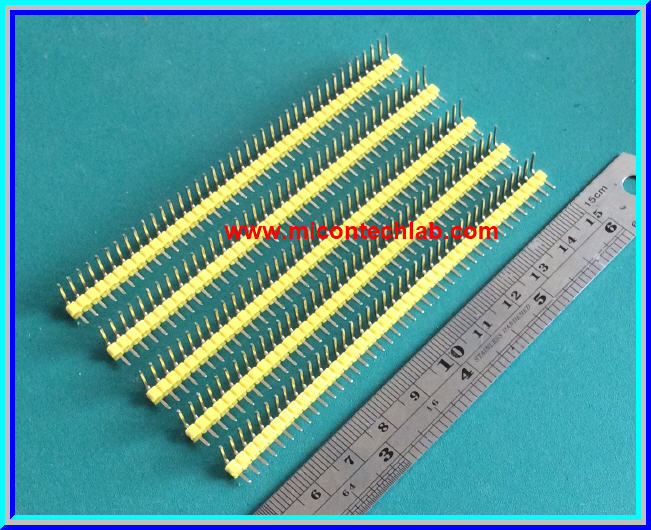 5x Angle Male Pin Header 1x40 Yellow Color Pitch 2.54mm (ก้างปลาแบบมุมเอียง)