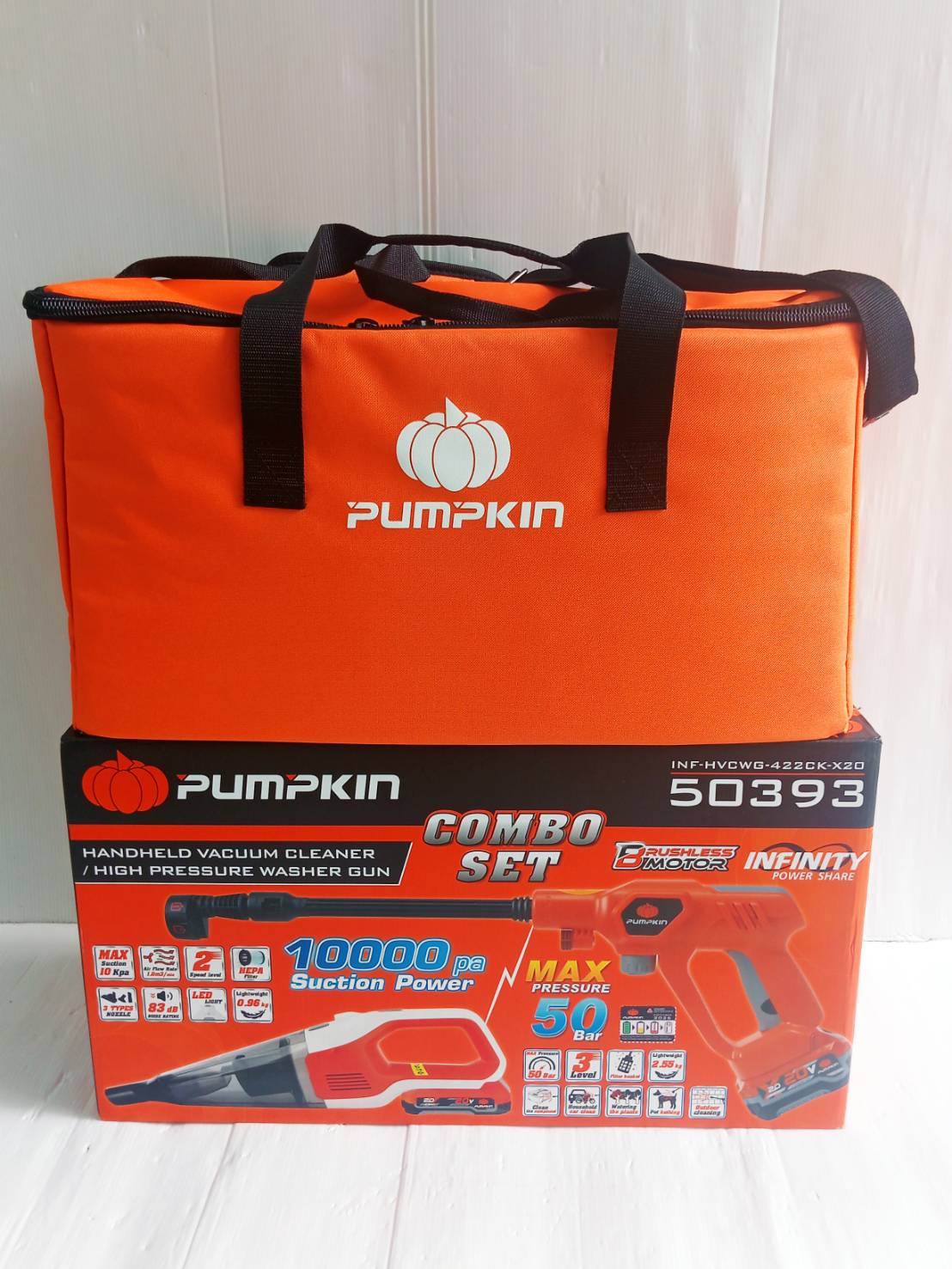 Combo ชุดดูดฝุ่น+เครื่องฉีดน้ำแรงดันสูง20V INF-HVCWG-422CK-X20 PUMPKIN 50393