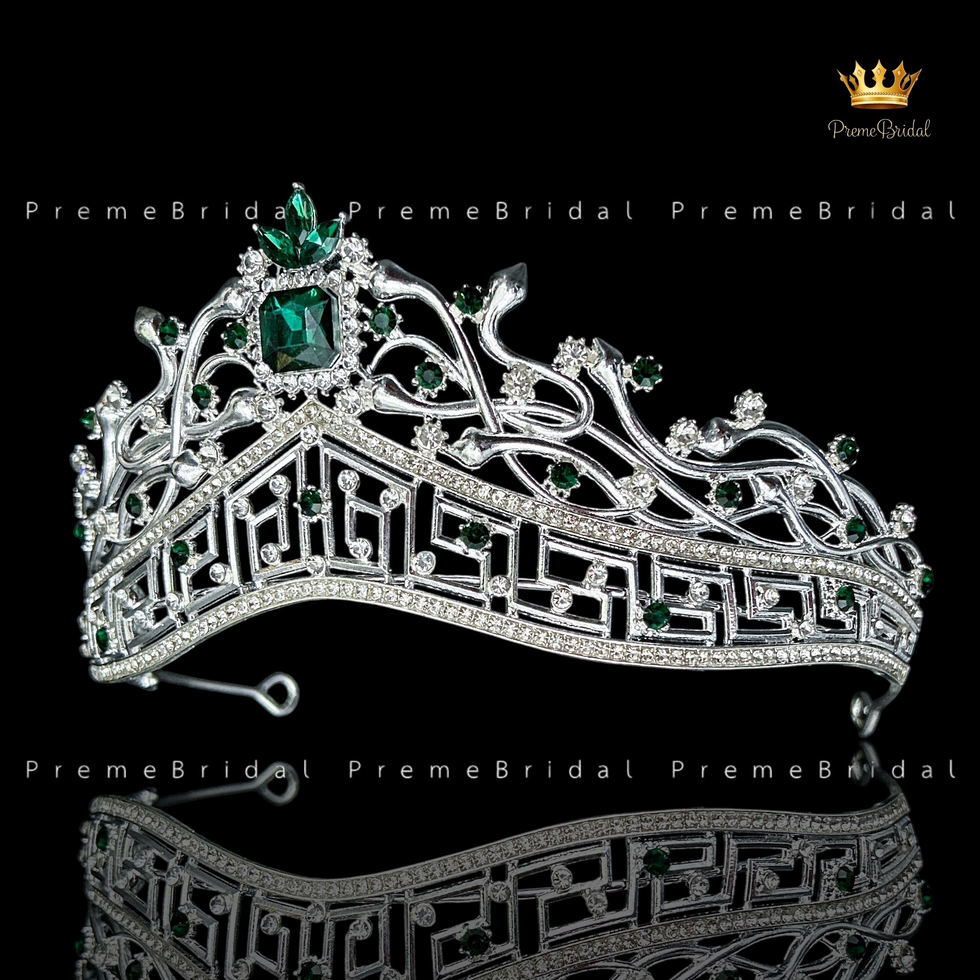 (พร้อมส่ง) เทียร่า 453 สีเขียว มงกุฎครึ่งหัว งานสวย ปราณีต QCเพชรทุกเม็ด สินค้าพร้อมส่งจากไทย ไม่ต้องรอจีน