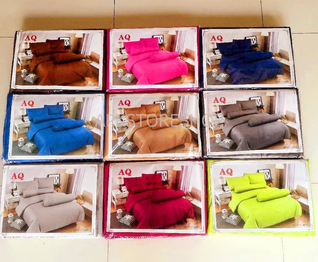ขายส่ง ชุดผ้าปูที่นอนพร้อมผ้านวม 6ฟุตx6ชิ้น สีพื้น-ลายริ้ว ส่ง 410 บาท
