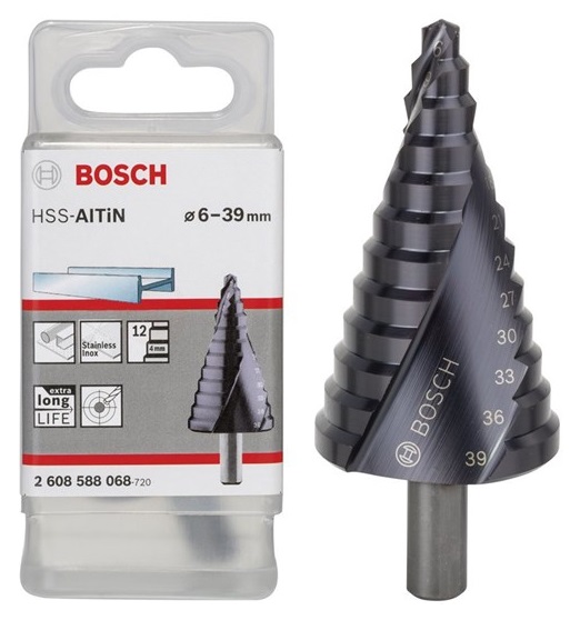 ดอกสเต็ป HSS Aluminium Titanium 12 step 6-39mm. (Black) BOSCH