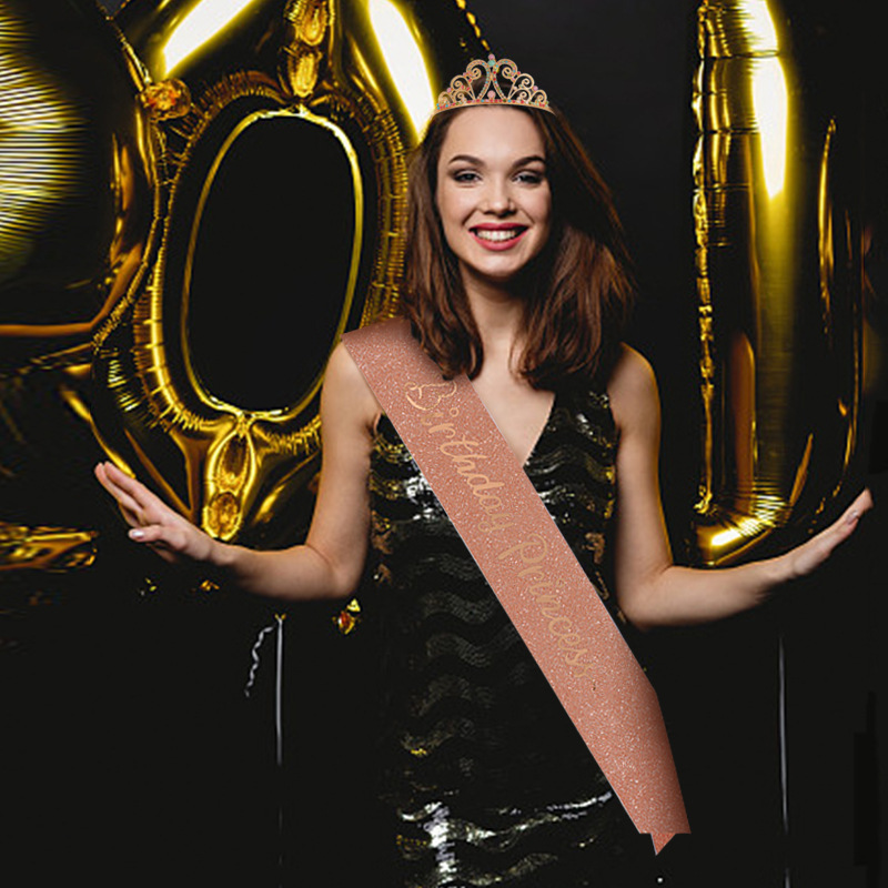 สายสะพายงานเลี้ยงวันเกิด Brithday Princess ผ้ากากเพชร