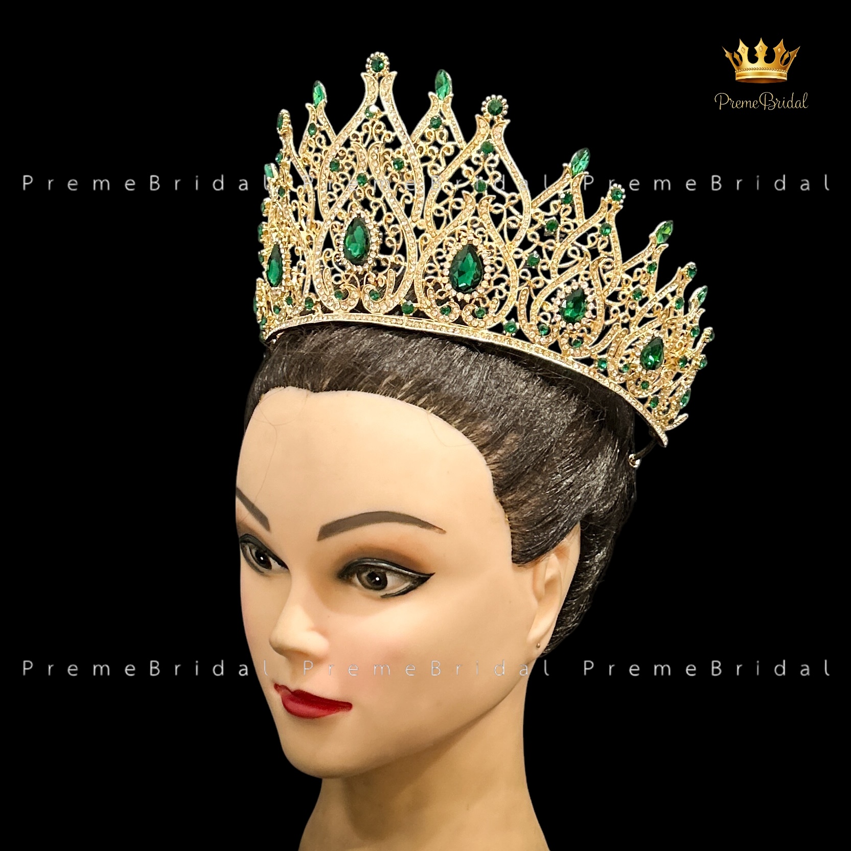 (พร้อมส่งจากไทย) มงกุฏ 115 สีเขียว-ทอง มงกุฎนางงาม มงกุฎเพชร มงกุฎประกวด สวยงามอลังการ ฐานมงวงกลมปรับได้ สินค้าพร้อมส่ง ไม่ต้องรอนาน งานพรีเมี่ยม