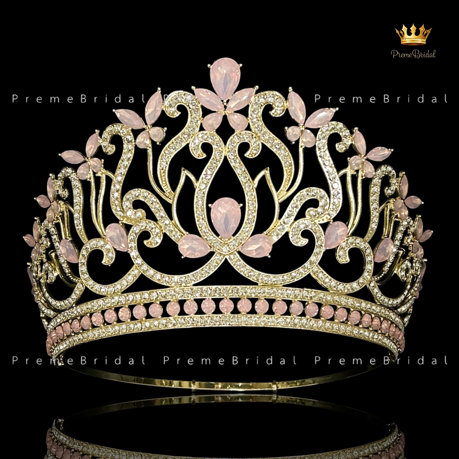 (พร้อมส่งจากไทย) มงกุฏ 143 สีทอง-ชมพู สำหรับนางงาม ขนาดใหญ่ งานโลหะฐานกลมปรับขนาดได้ ส่งด่วน ส่งจาก จ.อุบลราชธานี