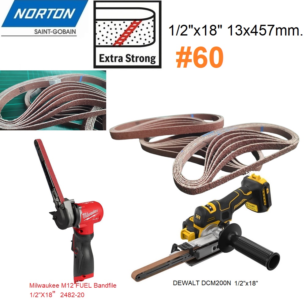 ผ้าทรายสายพาน1/2"x18" #60 NORTON