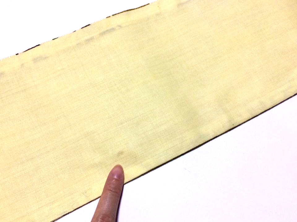 โอบิสำเร็จทรงหมอนสีเหลือง ผ้าพิมพ์ลาย มือ1 สภาพ95%