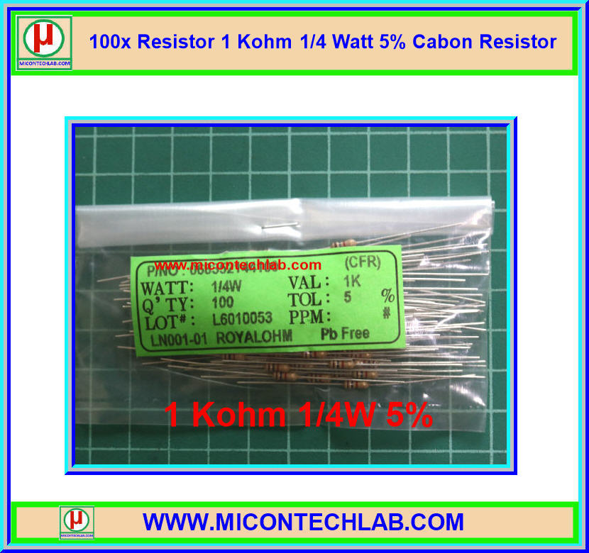100x Resistor 1 Kohm 1/4 Watt 5% Cabon Resistor