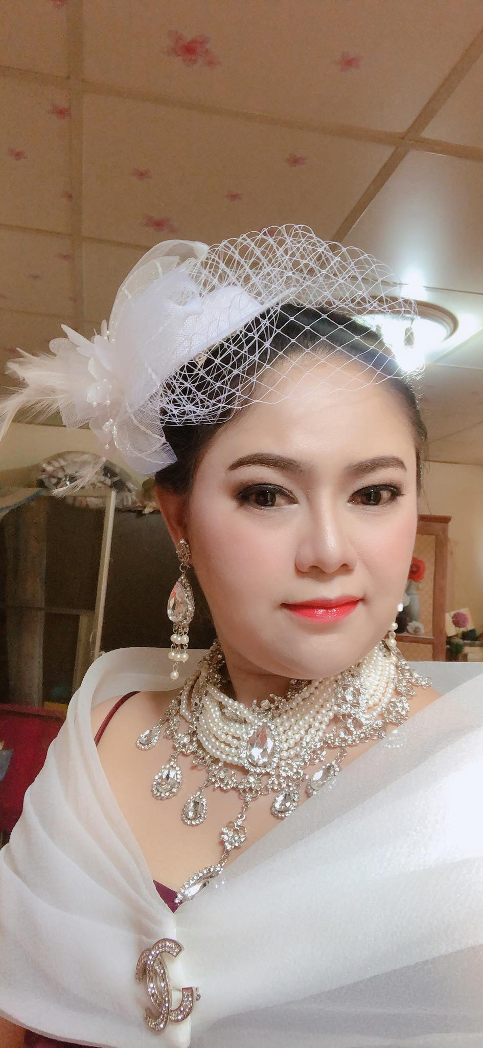 (พร้อมส่ง) สร้อยคอไข่มุก+ต่างหู 089 (หนีบ) สีเงิน