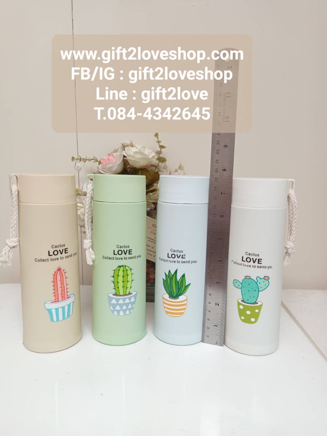 กระบอกน้ำ ขวดแก้ว ใส่ร้อน/เย็น ขนาด 19 x 6.5 ซม.