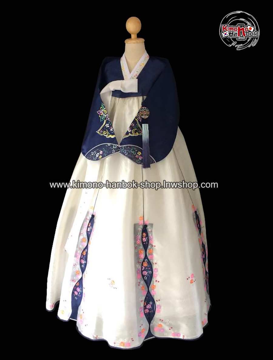 ชุดฮันบก เสื้อสีกรม(น้ำเงินเข้ม)/กระโปงสีขาวครีม(M 34นิ้ว)02