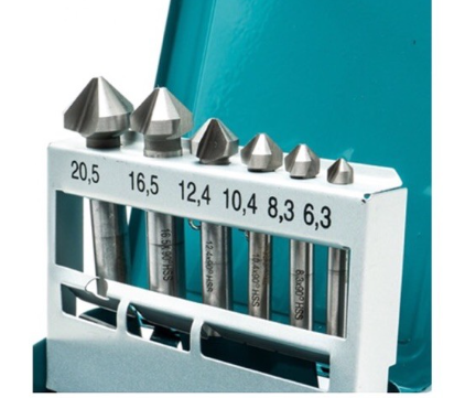 ดอกลบคมเจาะผาย คมตัด 3 ฟัน 90° พร้อมชุดกล่องเหล็ก 6 ชิ้น D-42503