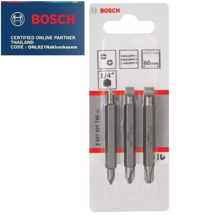 ดอกไขควง PH / SL x60mm. BOSCH 2607001746 แพค3ดอก