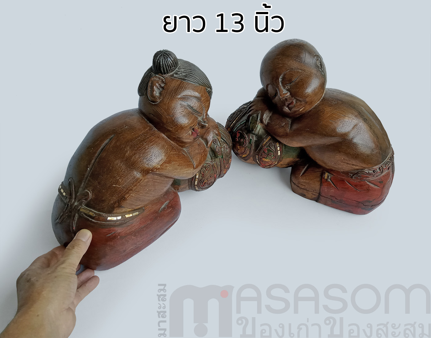 ตุ๊กตาไม้แกะสลักเด็กจีนนั่งหนุนแตง