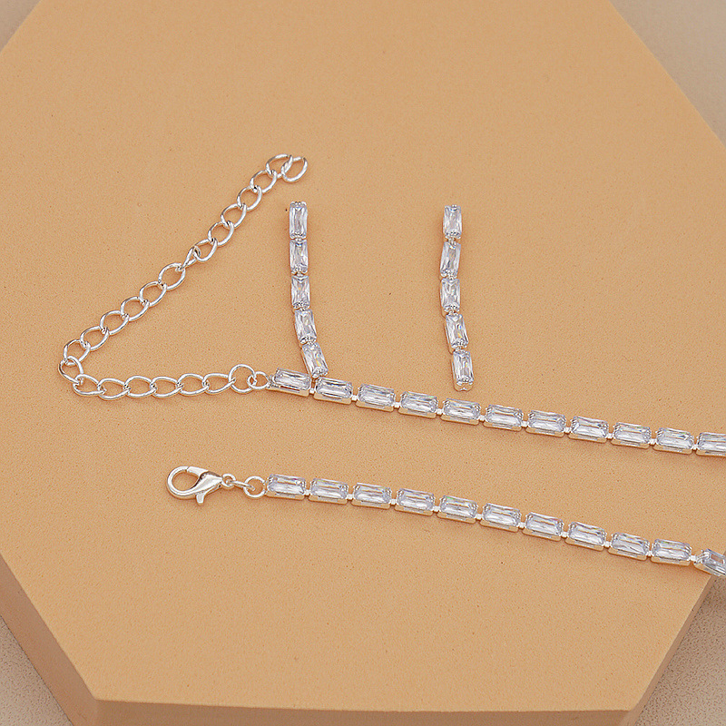 (พร้อมส่ง) สร้อยคอเพชร+ต่างหูแบบเข็ม 010 สร้อยคอเจ้าสาว สร้อยคอใส่ออกงาน สวยหรูดูแพง