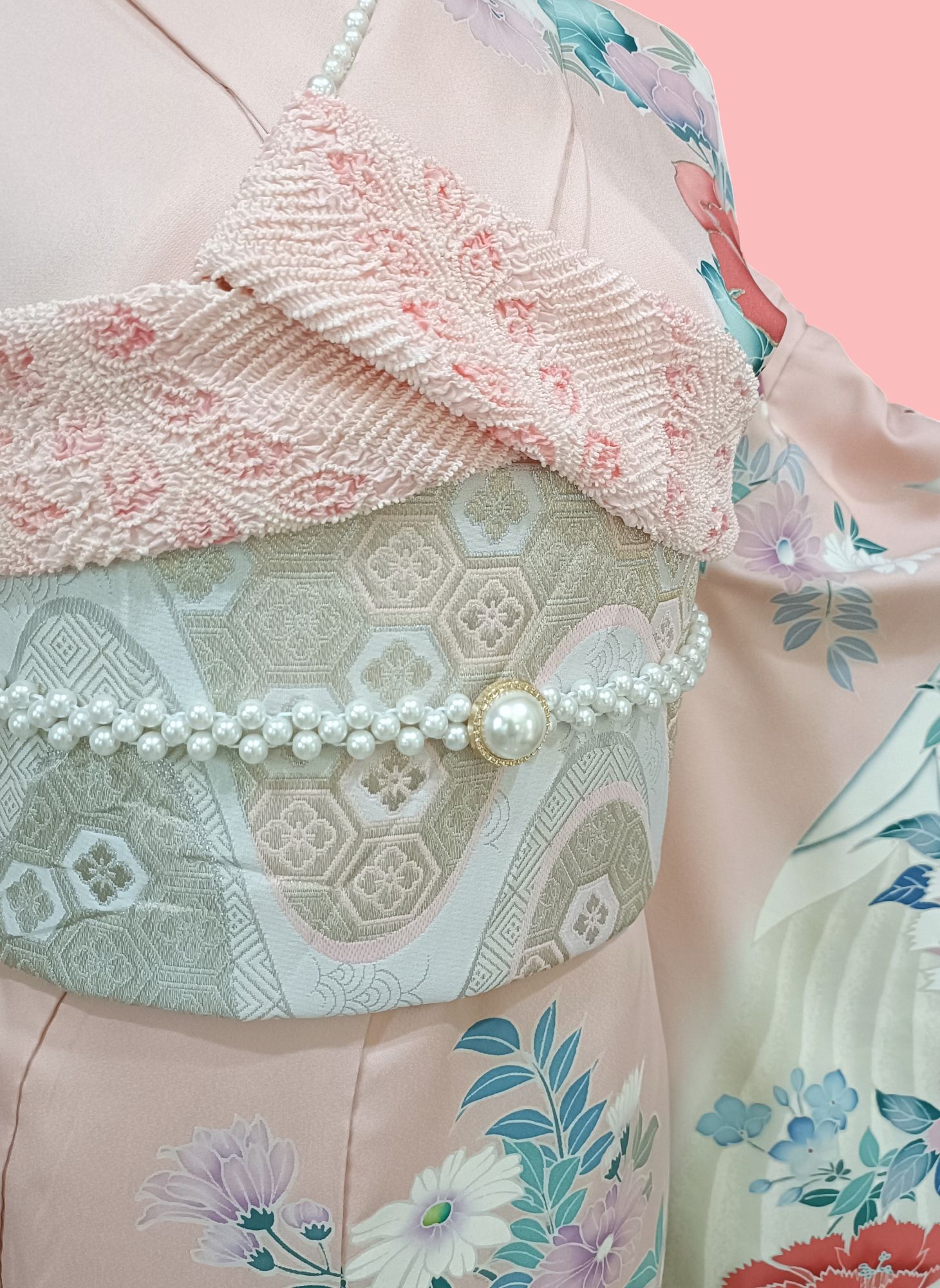 กิโมโนฟุริโซเดะ สีชมพูอ่อน