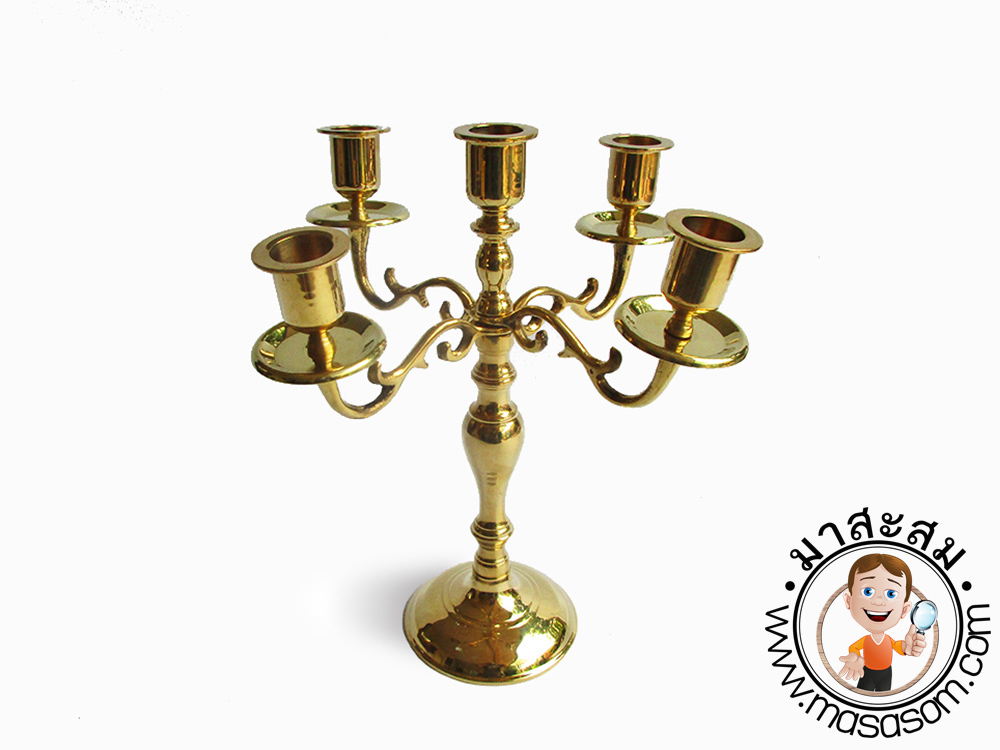 เชิงเทียนทองเหลือง5ช่อ 10 นิ้ว