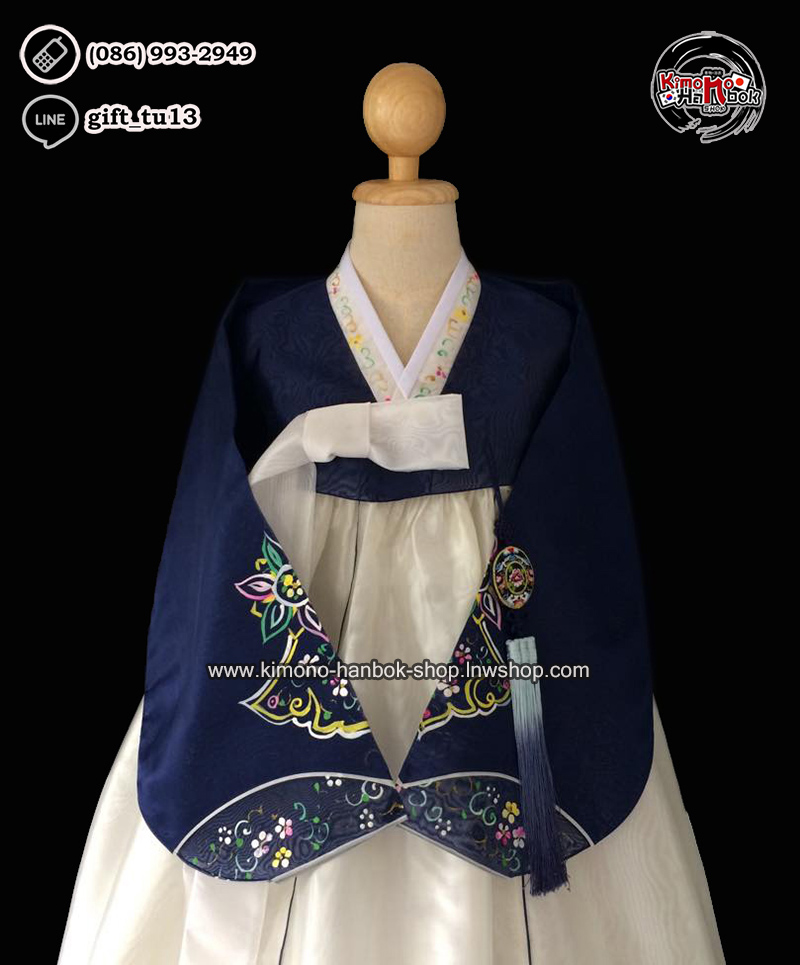 ชุดฮันบก เสื้อสีกรม(น้ำเงินเข้ม)/กระโปงสีขาวครีม(M 34นิ้ว)02