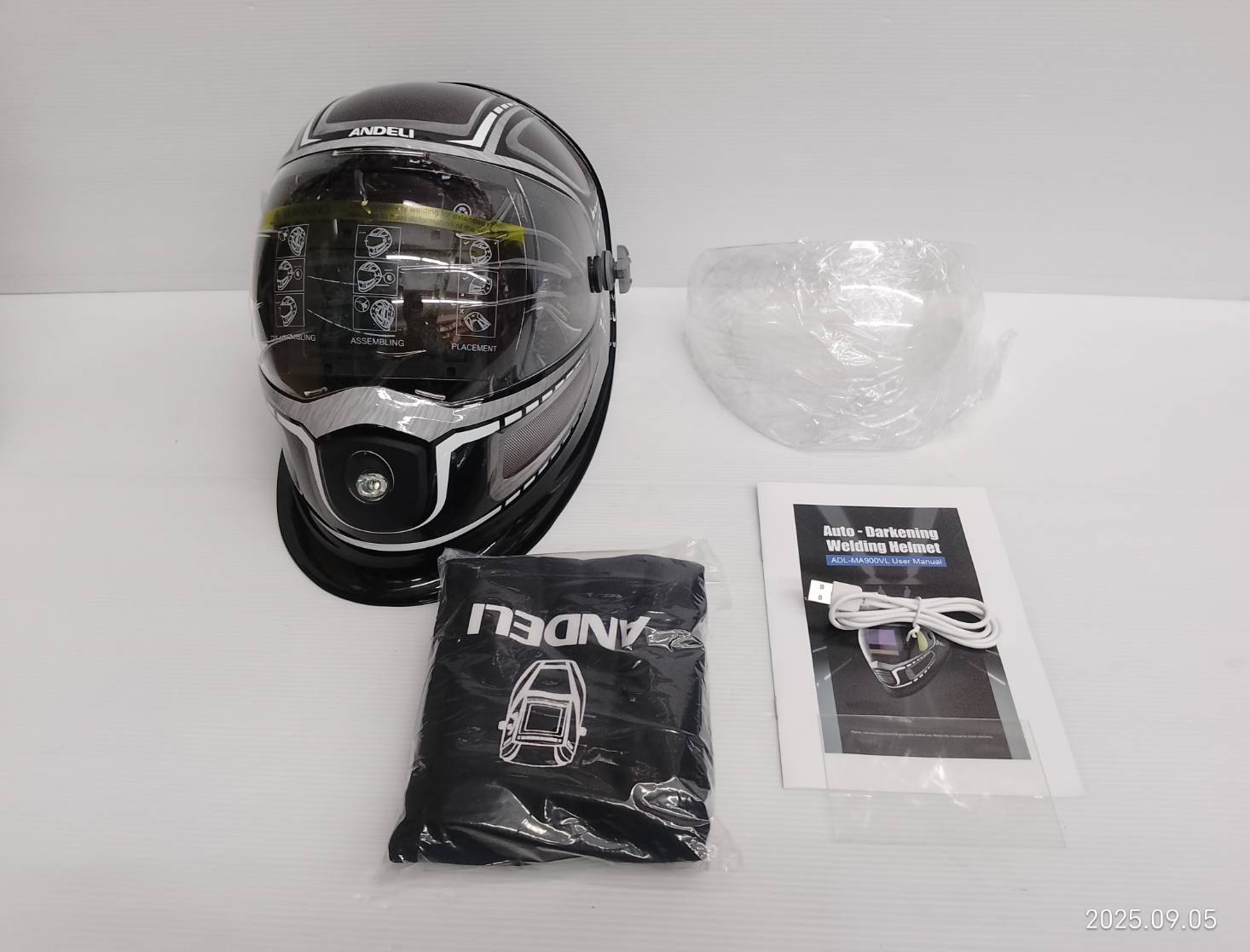 ANDELI หน้ากากปรับแสงอัตโนมัติหน้าจอขนาดใหญ่ มีไฟ LED และมุมมองด้านข้าง MA900VL-AE