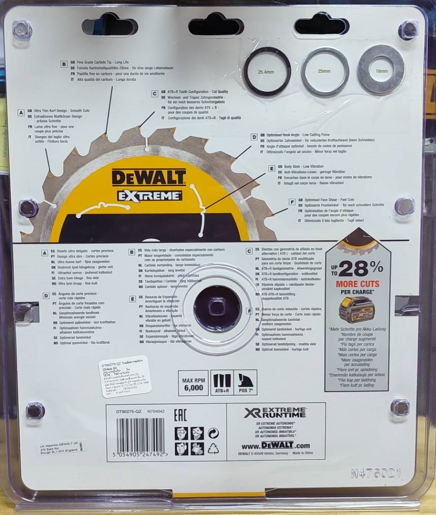 ใบเลื่อยวงเดือน 10"x60T DEWALT DT90275