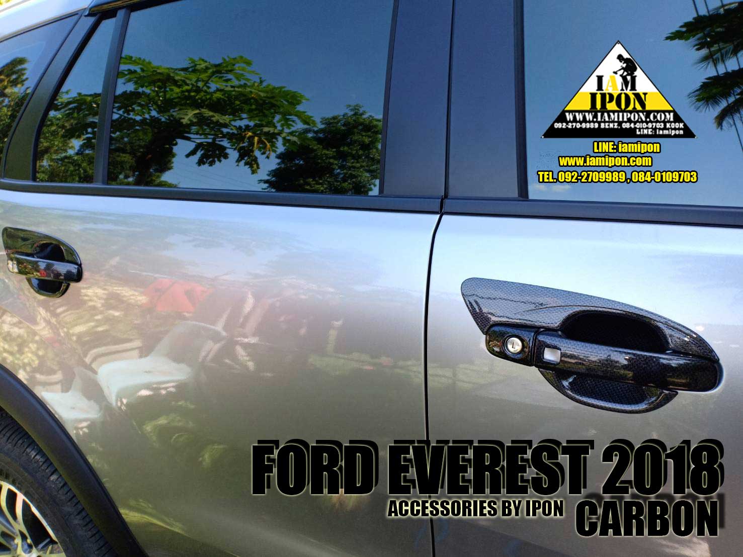 DOOR HANDLE FORD EVEREST CARBON ครอบมือจับคาร์บอนฟอร์ดเอเวอร์เรสต์ 2018 ( เว้าเซ็นเซอร์ )