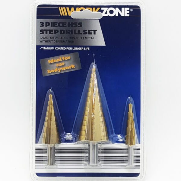ดอกสเต็ป3ชิ้น WORKZONE ก้านกลม 4-32mm.