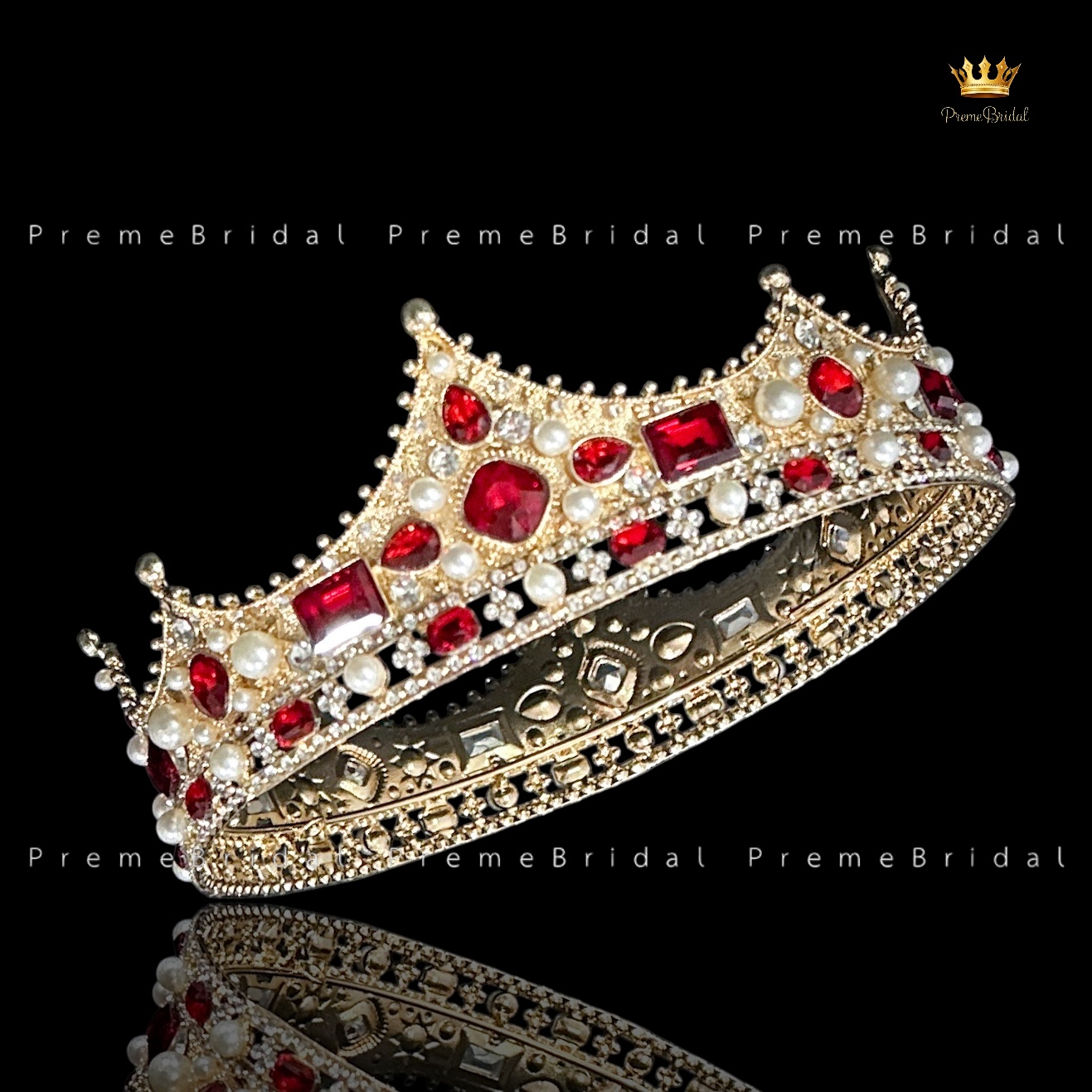 (พร้อมส่ง) มงกุฏผู้ชาย 035 สีทองเพชรแดง มงกุฎผู้ชาย มงกุฎเจ้าชาย งานสวย ปราณีต QCเพชรทุกเม็ด