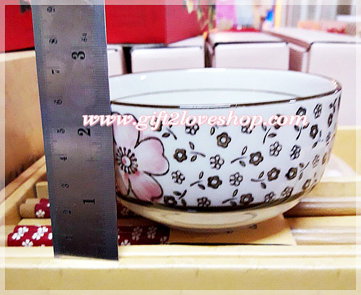 ชุดชามตะเกียบรับไหว้ กล่องสีน้ำตาล-ทอง