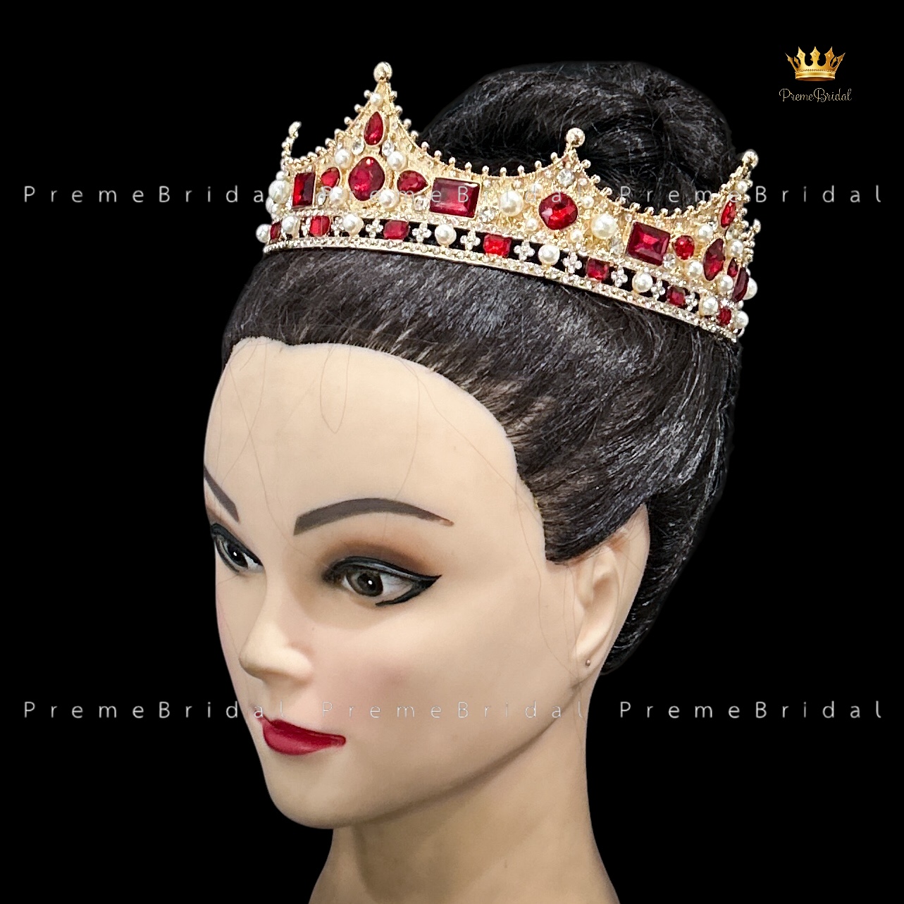 (พร้อมส่ง) มงกุฏผู้ชาย 035 สีทองเพชรแดง มงกุฎผู้ชาย มงกุฎเจ้าชาย งานสวย ปราณีต QCเพชรทุกเม็ด