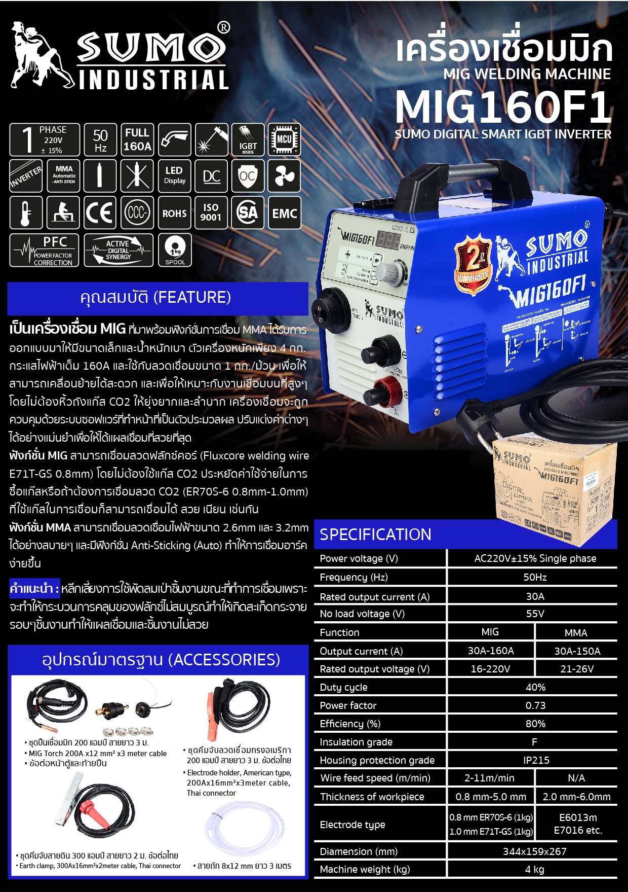 ตู้เชื่อมมิกซ์CO2 MIG160F1 SUMO